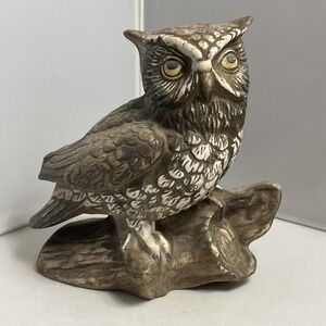 Vintage HOMCO Owl Figurine Painted Porcelain Branch Fall Decor Retro 80s